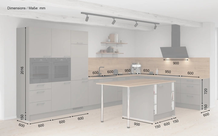 möbelnavi Insel-Küche 456,6 x 276,8 mit E-Geräten Planung 1 5