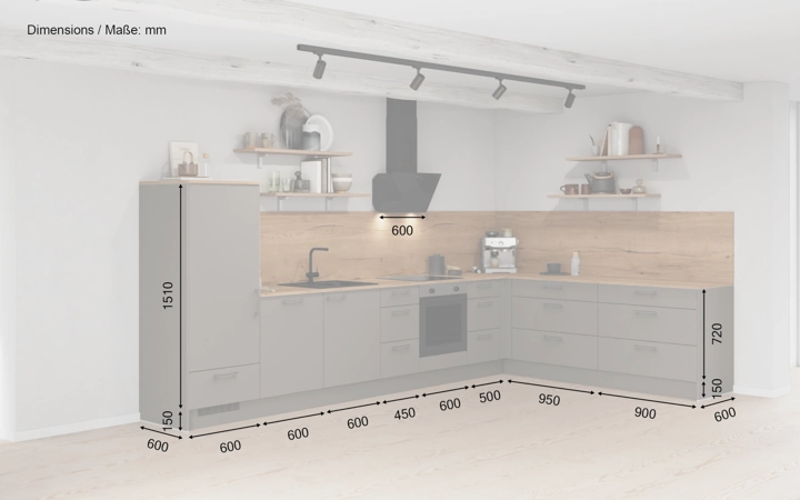möbelnavi L-Küche 396,6 cm x 246,8 mit E-Geräten Planung 1 5