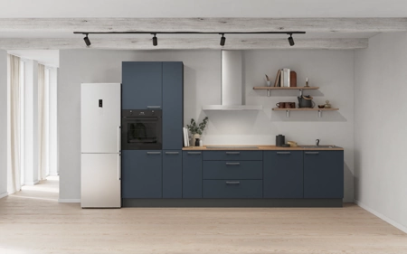 möbelnavi Küchen-Zeile 330 cm mit E-Geräten Planung 11 Fjordblau matt Easytouch möbelnavi Küchen-Zeile 330 cm mit E-Geräten Planung 11 Fjordblau matt Easytouch