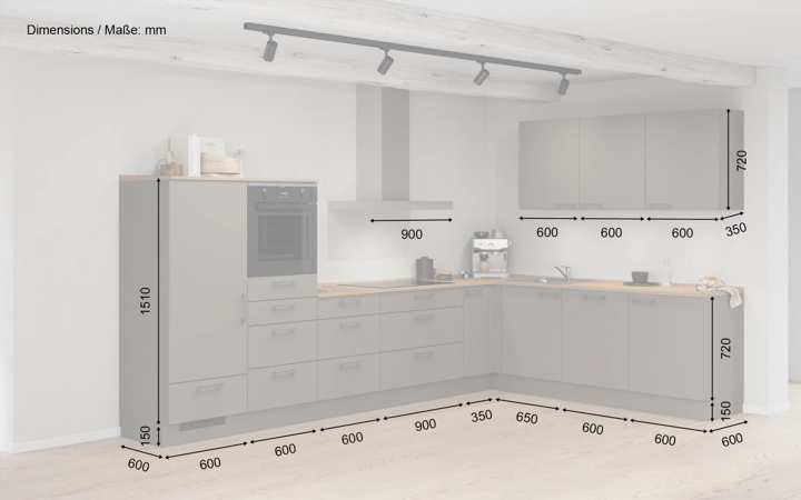möbelnavi L-Küche 366,6 cm x 246,6 mit E-Geräten Planung 13 5