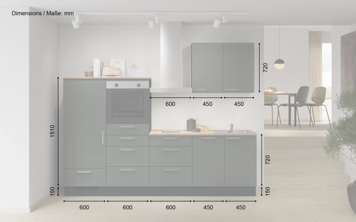 möbelnavi Küchen-Zeile 270 cm mit E-Geräten Planung 13 5