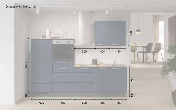 möbelnavi Küchen-Zeile 270 cm mit E-Geräten Planung 13 5