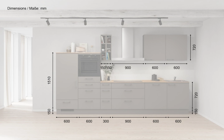 möbelnavi Küchen-Zeile 360 cm mit E-Geräten Planung 13 5