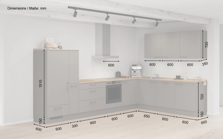 möbelnavi L-Küche 366,6 cm x 246,6 mit E-Geräten Planung 14 5