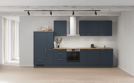 möbelnavi Küchen-Zeile 360 cm mit E-Geräten Planung 14 Fjordblau matt Easytouch möbelnavi Küchen-Zeile 360 cm mit E-Geräten Planung 14 Fjordblau matt Easytouch