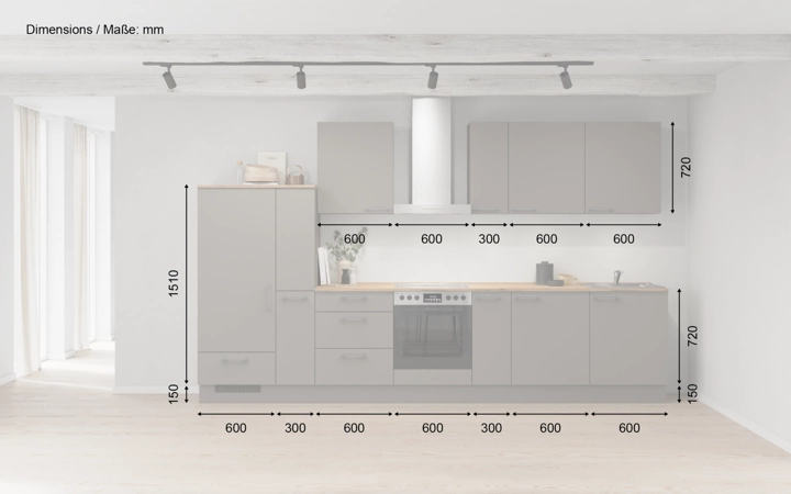 möbelnavi Küchen-Zeile 360 cm mit E-Geräten Planung 14 5
