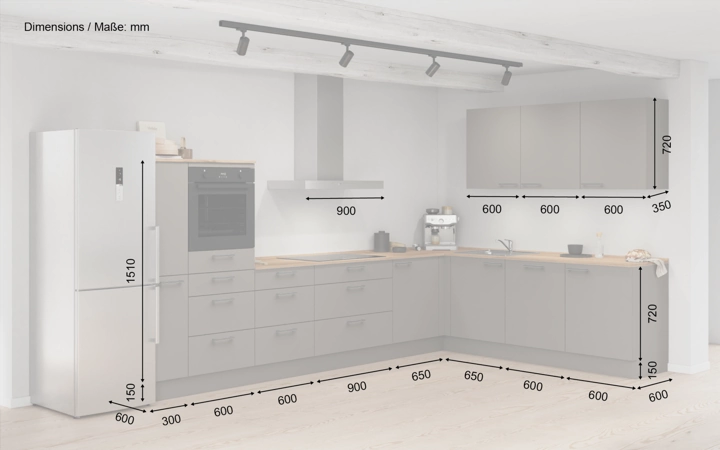 möbelnavi L-Küche 366,6 cm x 246,6 mit E-Geräten Planung 15 5