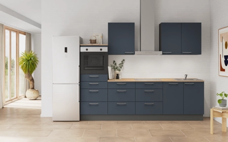 möbelnavi Küchen-Zeile 270 cm mit E-Geräten Planung 15 Fjordblau matt Easytouch möbelnavi Küchen-Zeile 270 cm mit E-Geräten Planung 15 Fjordblau matt Easytouch