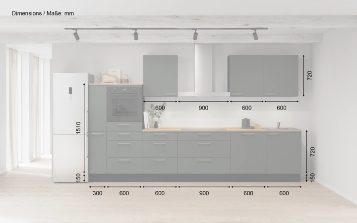 möbelnavi Küchen-Zeile 360 cm mit E-Geräten Planung 15 5