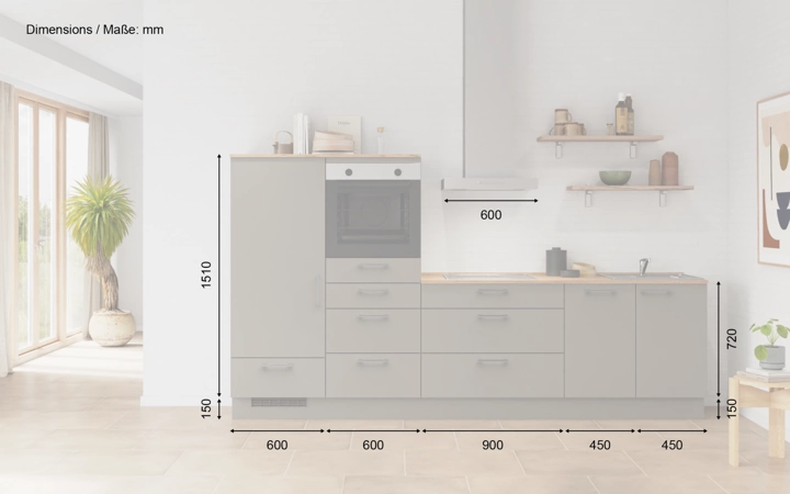 möbelnavi Küchen-Zeile 300 cm mit E-Geräten Planung 16 5