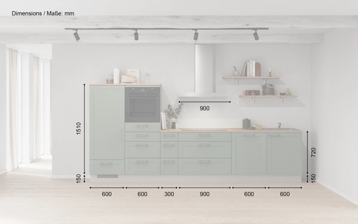 möbelnavi Küchen-Zeile 360 cm mit E-Geräten Planung 16 5