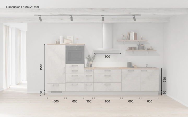 möbelnavi Küchen-Zeile 360 cm mit E-Geräten Planung 16 5