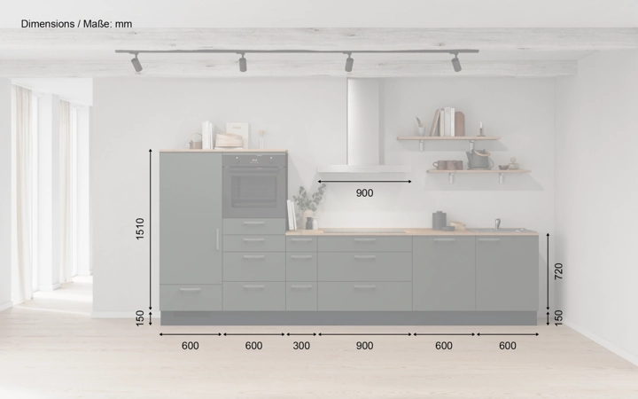 möbelnavi Küchen-Zeile 360 cm mit E-Geräten Planung 16 5