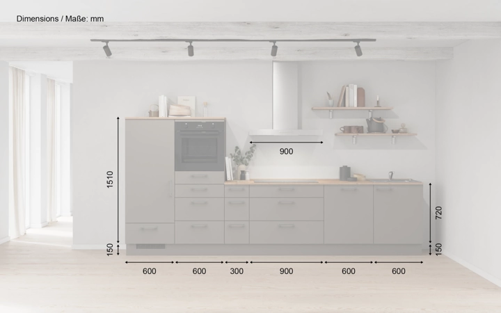 möbelnavi Küchen-Zeile 360 cm mit E-Geräten Planung 16 5
