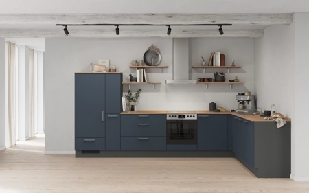 möbelnavi L-Küche 366,6 cm x 246,6 mit E-Geräten Planung 17 Fjordblau matt Easytouch möbelnavi L-Küche 366,6 cm x 246,6 mit E-Geräten Planung 17 Fjordblau matt Easytouch