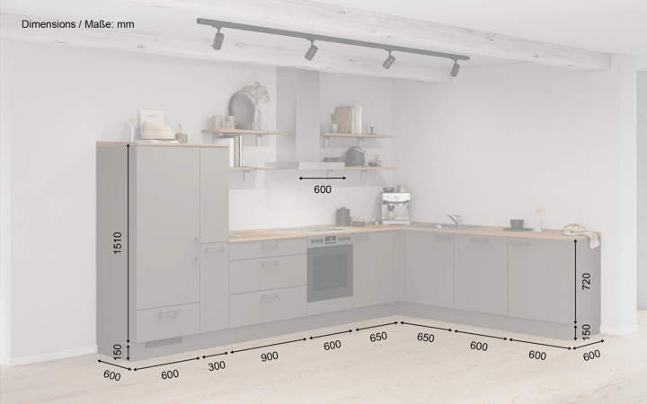 möbelnavi L-Küche 366,6 cm x 246,6 mit E-Geräten Planung 17 5