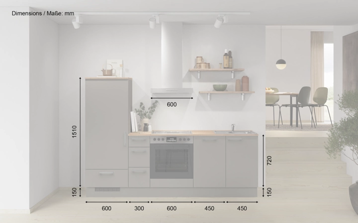 möbelnavi Küchen-Zeile 240 cm mit E-Geräten Planung 17 5