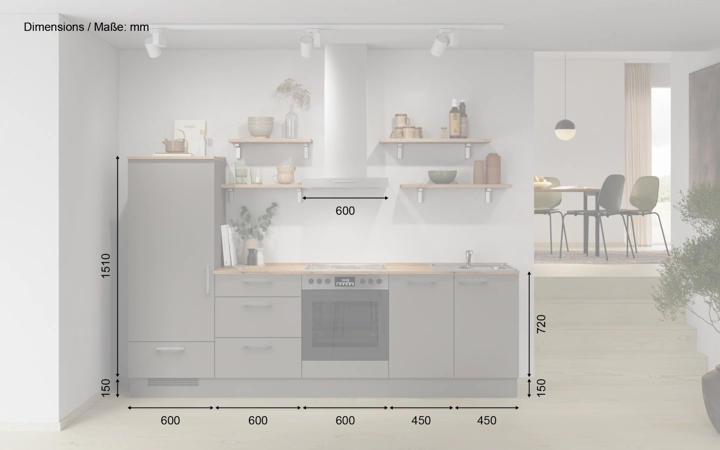 möbelnavi Küchen-Zeile 270 cm mit E-Geräten Planung 17 5