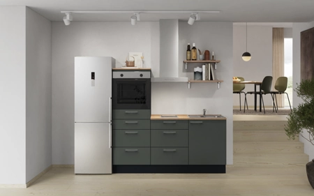 möbelnavi Küchen-Zeile 180 cm mit E-Geräten Planung 18 Mineralgrün matt Easytouch möbelnavi Küchen-Zeile 180 cm mit E-Geräten Planung 18 Mineralgrün matt Easytouch