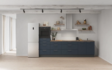 möbelnavi Küchen-Zeile 300 cm mit E-Geräten Planung 18 Fjordblau matt Easytouch möbelnavi Küchen-Zeile 300 cm mit E-Geräten Planung 18 Fjordblau matt Easytouch