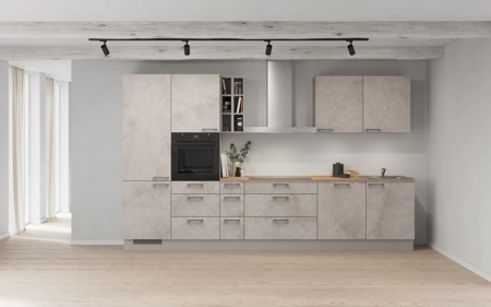 möbelnavi Küchen-Zeile 360 cm mit E-Geräten Planung 2 Beton (hell-) grau matt Riva möbelnavi Küchen-Zeile 360 cm mit E-Geräten Planung 2 Beton (hell-) grau matt Riva