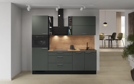 möbelnavi Küchen-Zeile 240 cm mit E-Geräten Planung 3 Mineralgrün matt Easytouch möbelnavi Küchen-Zeile 240 cm mit E-Geräten Planung 3 Mineralgrün matt Easytouch