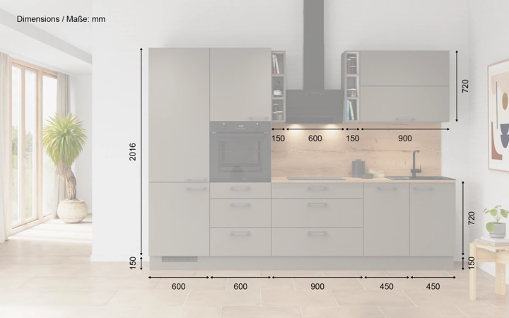 möbelnavi Küchen-Zeile 300 cm mit E-Geräten Planung 3 5