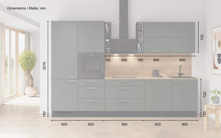 möbelnavi Küchen-Zeile 330 cm mit E-Geräten Planung 3 5