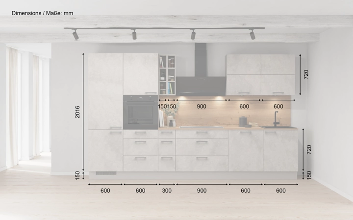 möbelnavi Küchen-Zeile 360 cm mit E-Geräten Planung 3 5