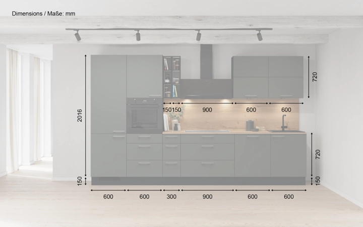möbelnavi Küchen-Zeile 360 cm mit E-Geräten Planung 3 5