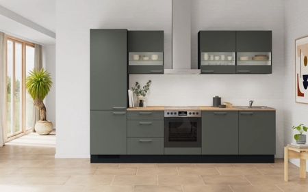 möbelnavi Küchen-Zeile 300 cm mit E-Geräten Planung 4 Mineralgrün matt Easytouch möbelnavi Küchen-Zeile 300 cm mit E-Geräten Planung 4 Mineralgrün matt Easytouch