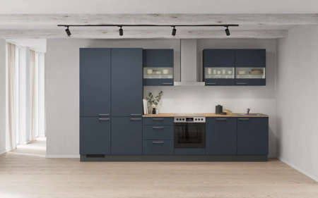 möbelnavi Küchen-Zeile 360 cm mit E-Geräten Planung 4 Fjordblau matt Easytouch möbelnavi Küchen-Zeile 360 cm mit E-Geräten Planung 4 Fjordblau matt Easytouch