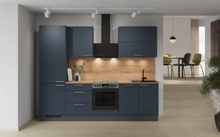 möbelnavi Küchen-Zeile 270 cm mit E-Geräten Planung 5 Fjordblau matt Easytouch möbelnavi Küchen-Zeile 270 cm mit E-Geräten Planung 5 Fjordblau matt Easytouch