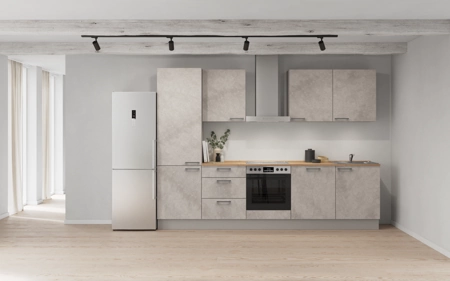 möbelnavi Küchen-Zeile 300 cm mit E-Geräten Planung 6 Beton (hell-) grau matt Riva möbelnavi Küchen-Zeile 300 cm mit E-Geräten Planung 6 Beton (hell-) grau matt Riva