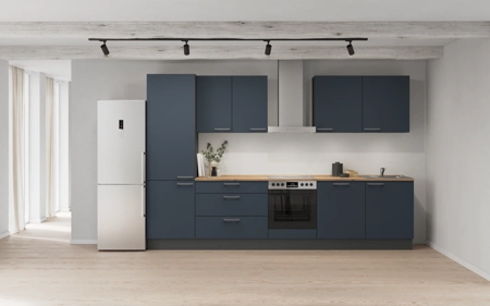 möbelnavi Küchen-Zeile 330 cm mit E-Geräten Planung 6 Fjordblau matt Easytouch möbelnavi Küchen-Zeile 330 cm mit E-Geräten Planung 6 Fjordblau matt Easytouch