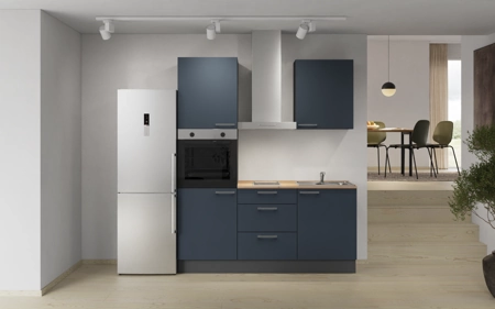 möbelnavi Küchen-Zeile 180 cm mit E-Geräten Planung 7 Fjordblau matt Easytouch möbelnavi Küchen-Zeile 180 cm mit E-Geräten Planung 7 Fjordblau matt Easytouch
