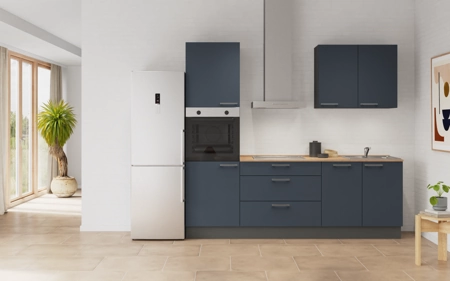 möbelnavi Küchen-Zeile 240 cm mit E-Geräten Planung 7 Fjordblau matt Easytouch möbelnavi Küchen-Zeile 240 cm mit E-Geräten Planung 7 Fjordblau matt Easytouch