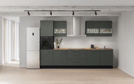 möbelnavi Küchen-Zeile 330 cm mit E-Geräten Planung 7 Mineralgrün matt Easytouch möbelnavi Küchen-Zeile 330 cm mit E-Geräten Planung 7 Mineralgrün matt Easytouch