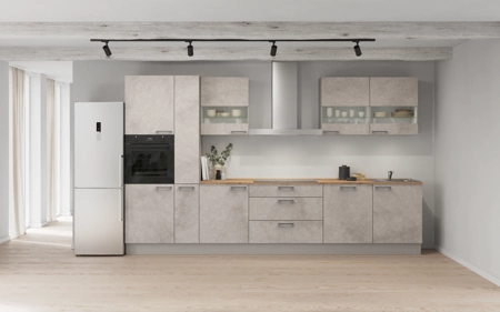 möbelnavi Küchen-Zeile 360 cm mit E-Geräten Planung 7 Beton (hell-) grau matt Riva möbelnavi Küchen-Zeile 360 cm mit E-Geräten Planung 7 Beton (hell-) grau matt Riva