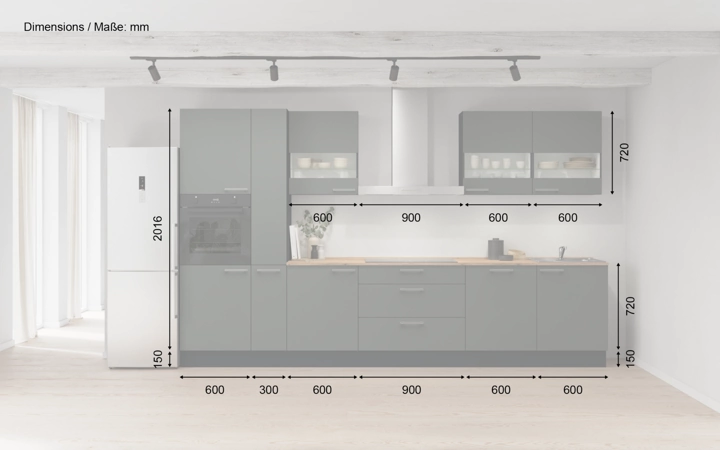 möbelnavi Küchen-Zeile 360 cm mit E-Geräten Planung 7 5