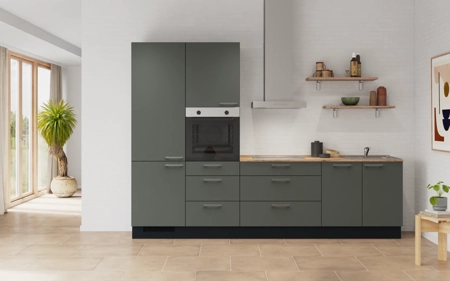 möbelnavi Küchen-Zeile 300 cm mit E-Geräten Planung 9 Mineralgrün matt Easytouch möbelnavi Küchen-Zeile 300 cm mit E-Geräten Planung 9 Mineralgrün matt Easytouch