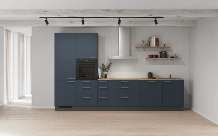 möbelnavi Küchen-Zeile 360 cm mit E-Geräten Planung 9 Fjordblau matt Easytouch möbelnavi Küchen-Zeile 360 cm mit E-Geräten Planung 9 Fjordblau matt Easytouch